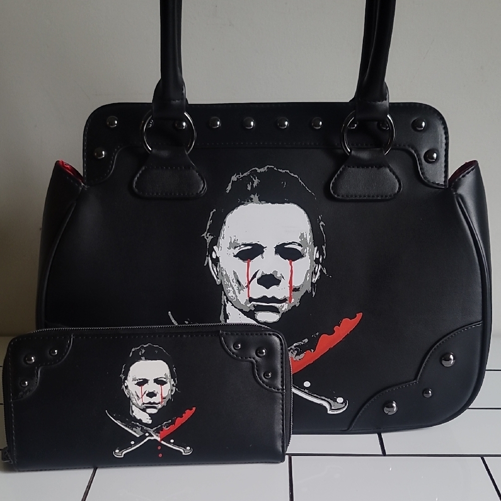 Black Shoulder Bag with Graphic Design